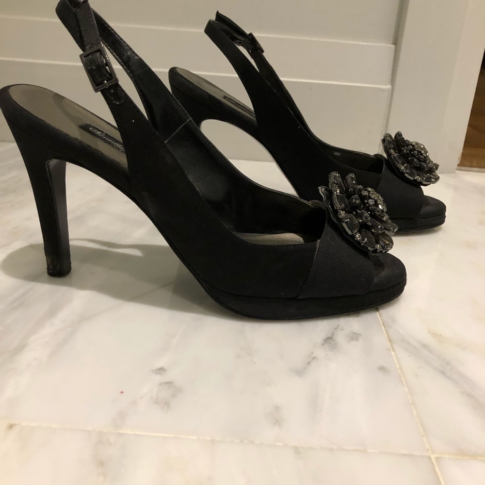 Beverly Feldman Satin sling back shoes